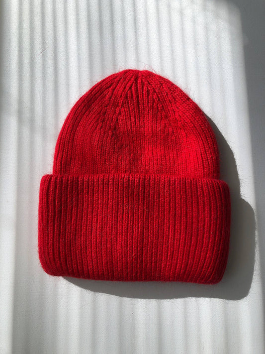 ROYAL ANGORA WOOL BEANIE - crystal brights: Crystal red