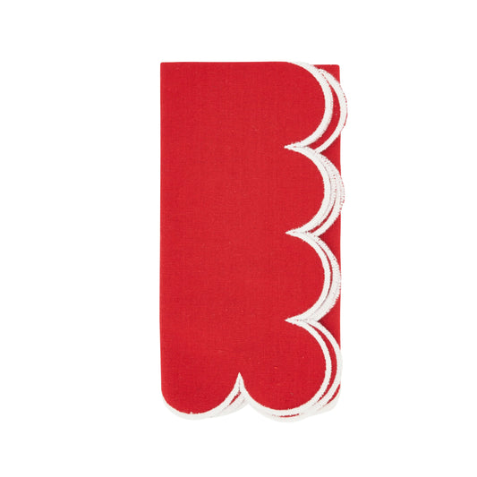 Cotton Scalloped Dinner Napkin: Classic Red