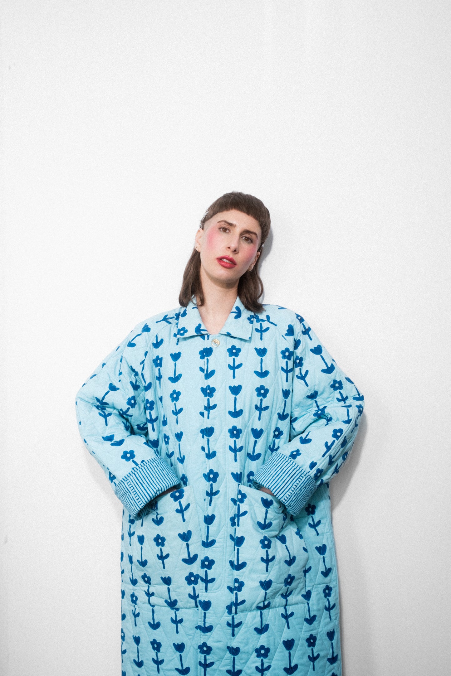 Blue Blue Reversible Long Quilt Coat