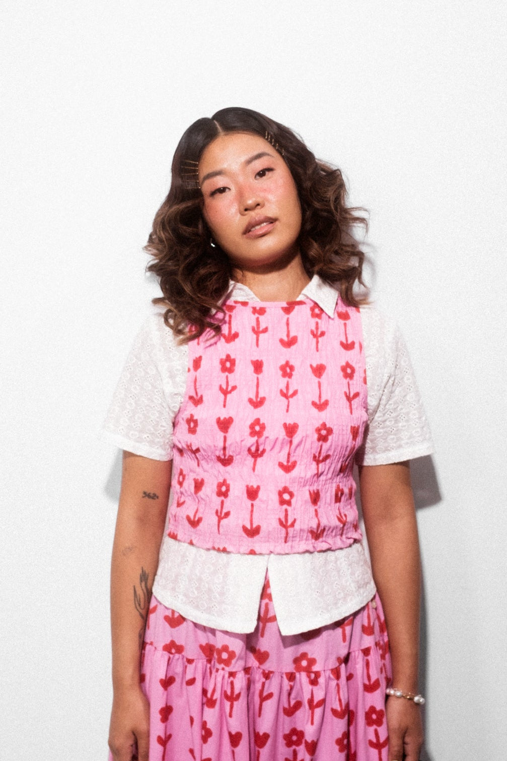Shirred Top- Pink Flower