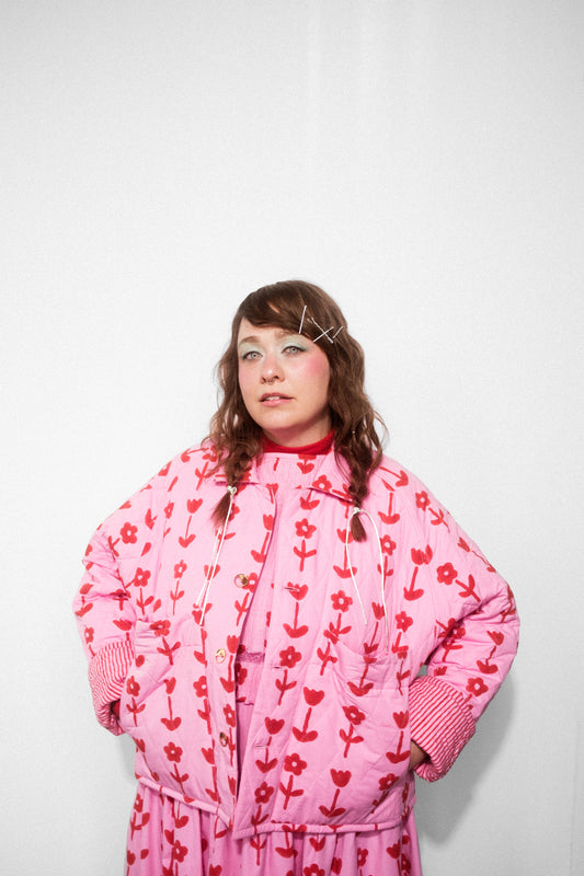 Pink/Red Reversible Crop Quilt Coat