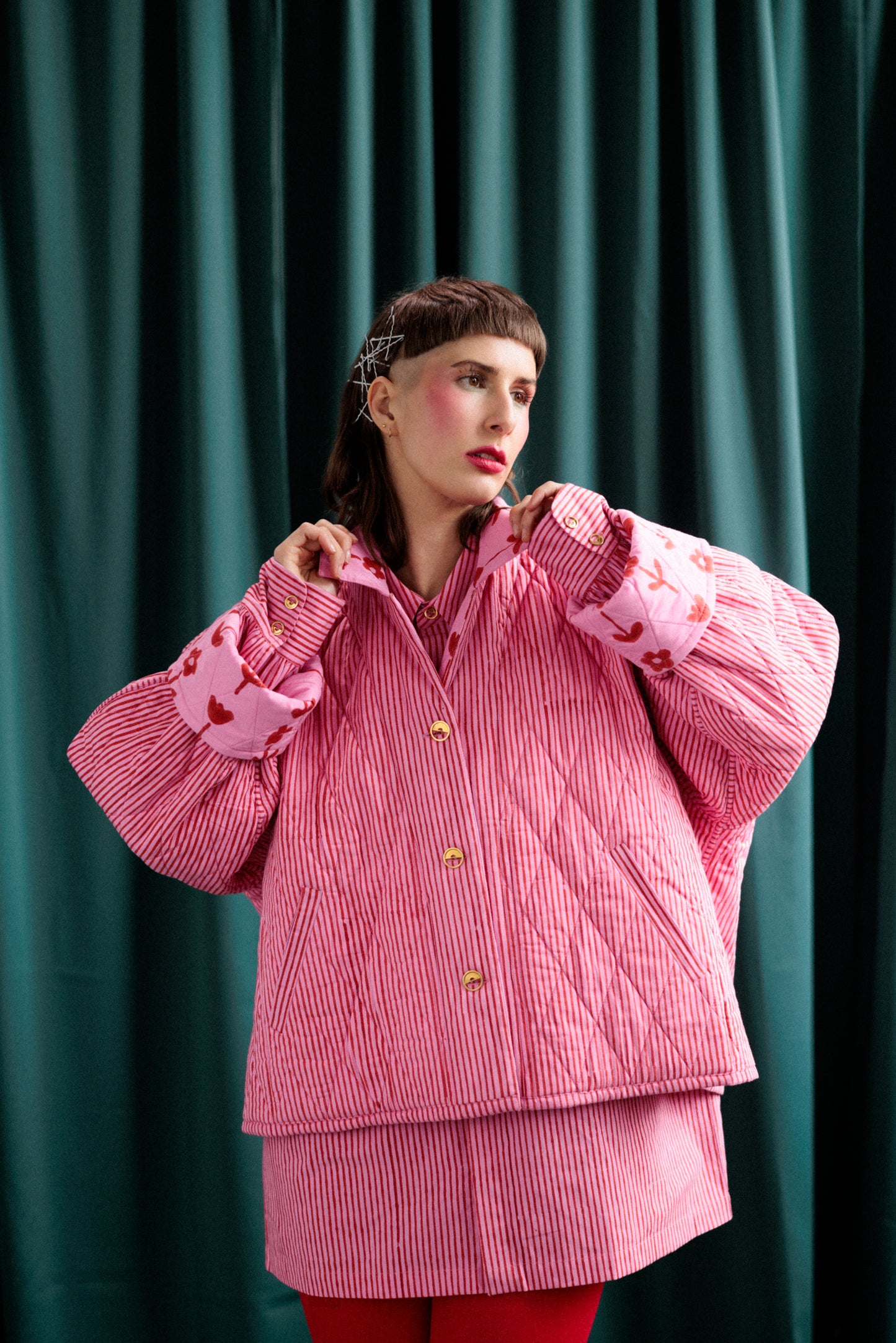 Pink/Red Reversible Crop Quilt Coat