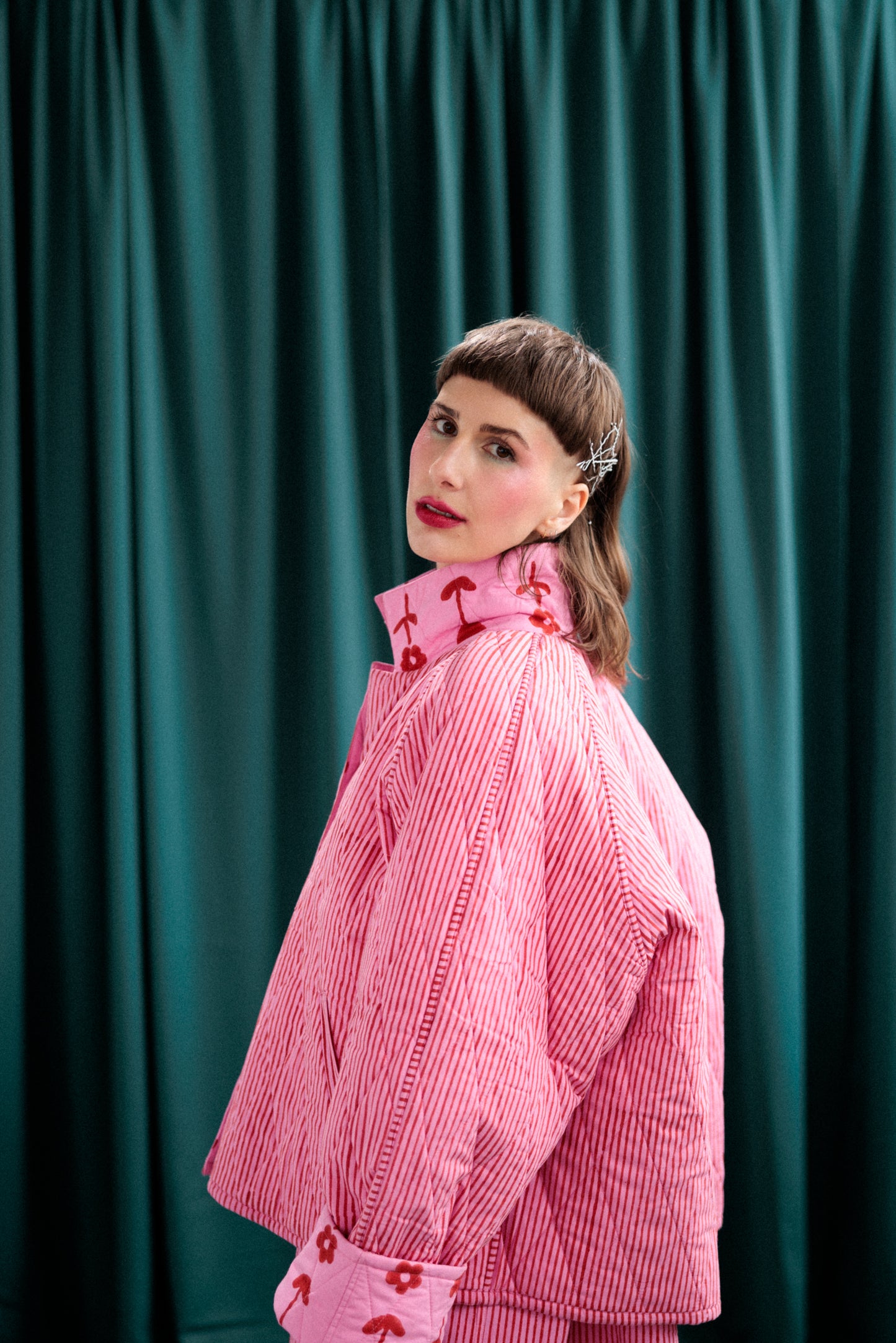 Pink/Red Reversible Crop Quilt Coat