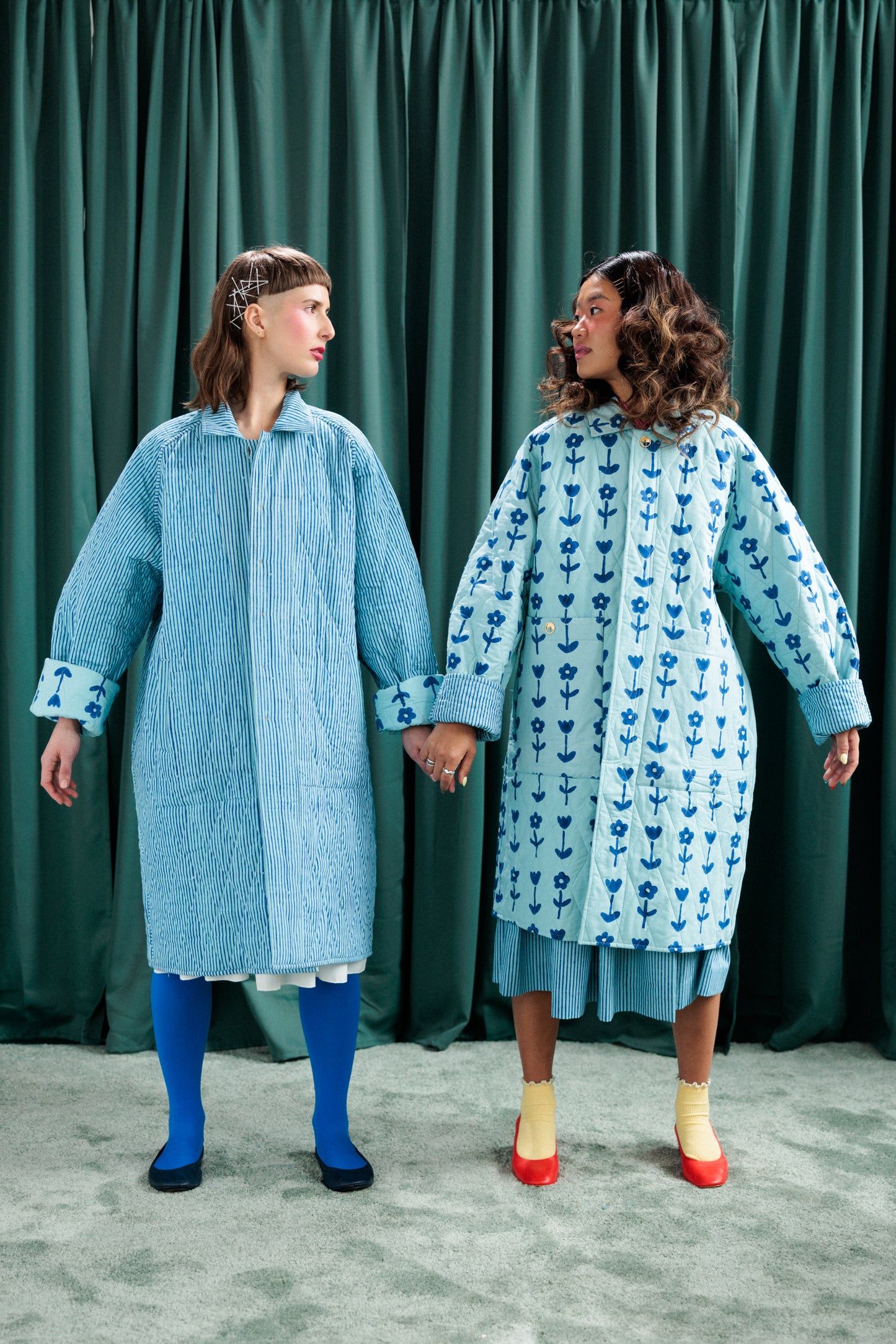 Blue Blue Reversible Long Quilt Coat