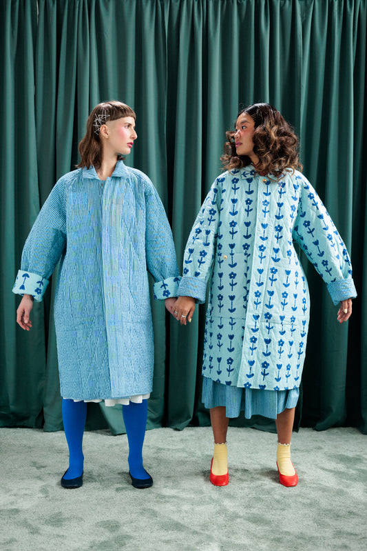Blue Blue Reversible Long Quilt Coat