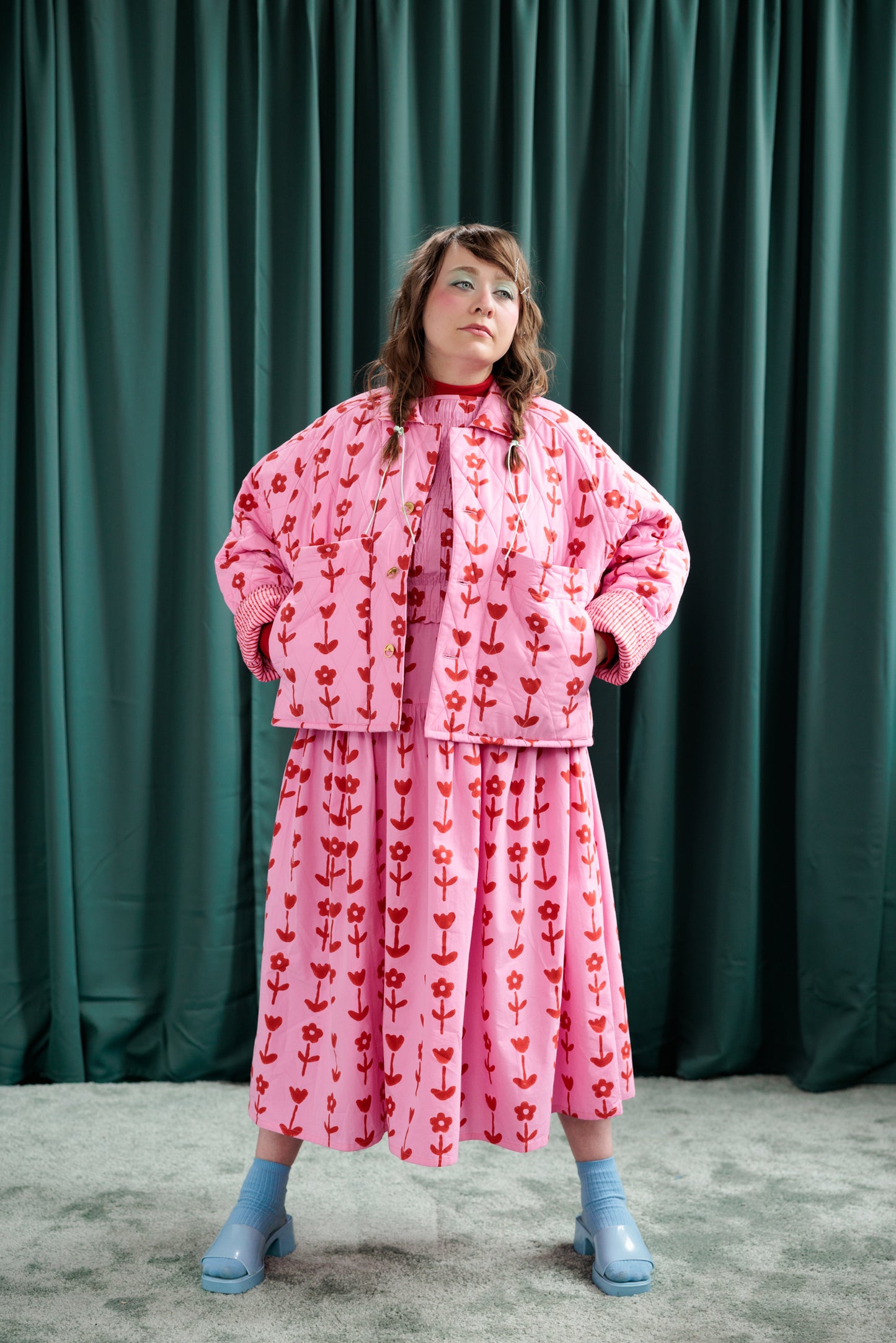 Pink/Red Reversible Crop Quilt Coat
