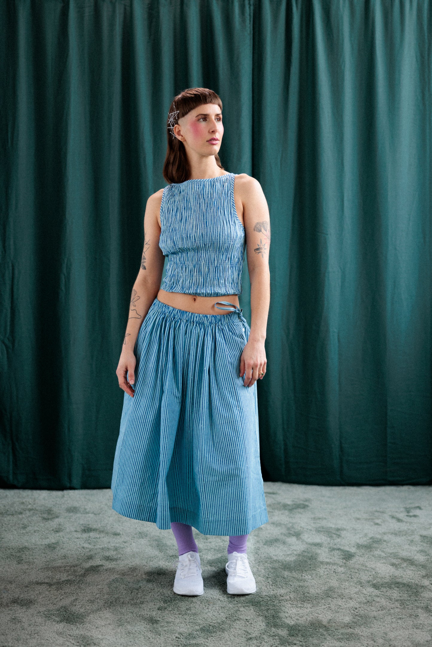 Simple Skirt- Blue/Blue Stripe