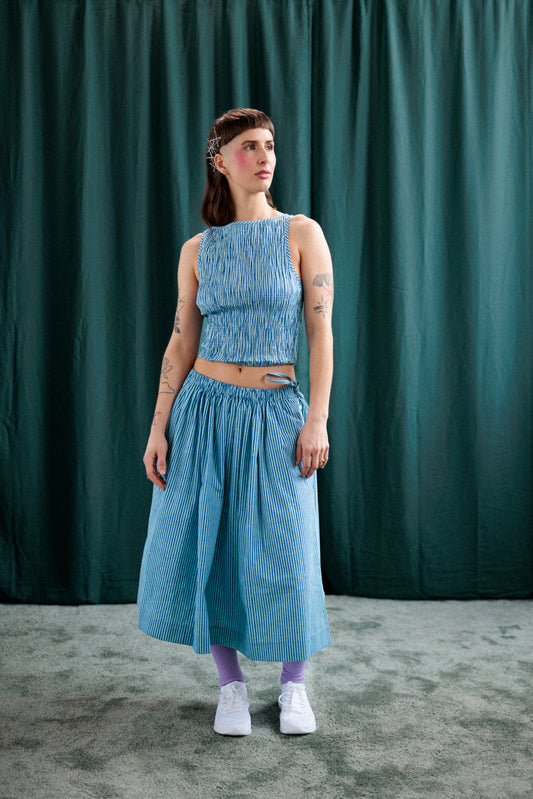 Simple Skirt- Blue/Blue Stripe