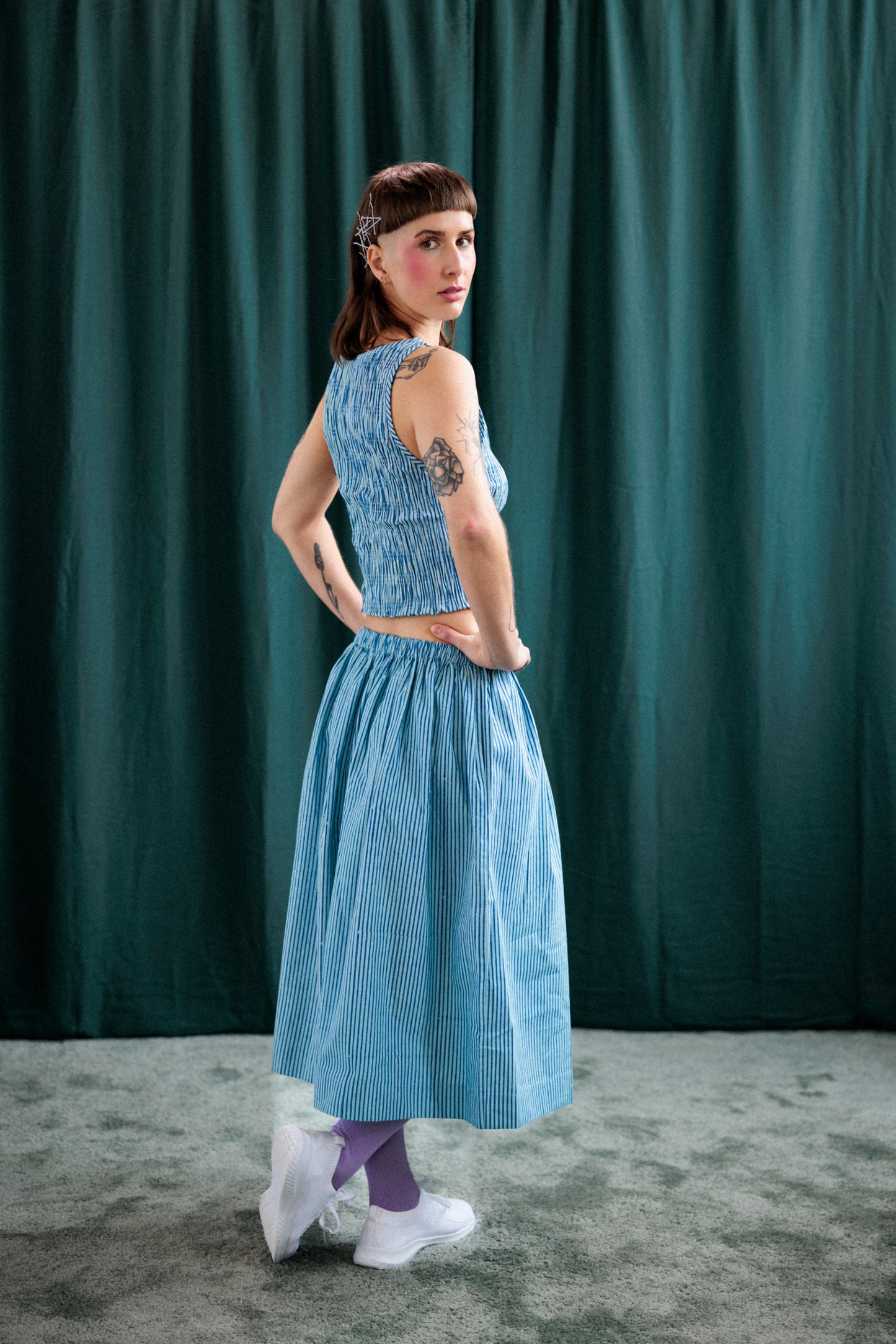 Simple Skirt- Blue/Blue Stripe
