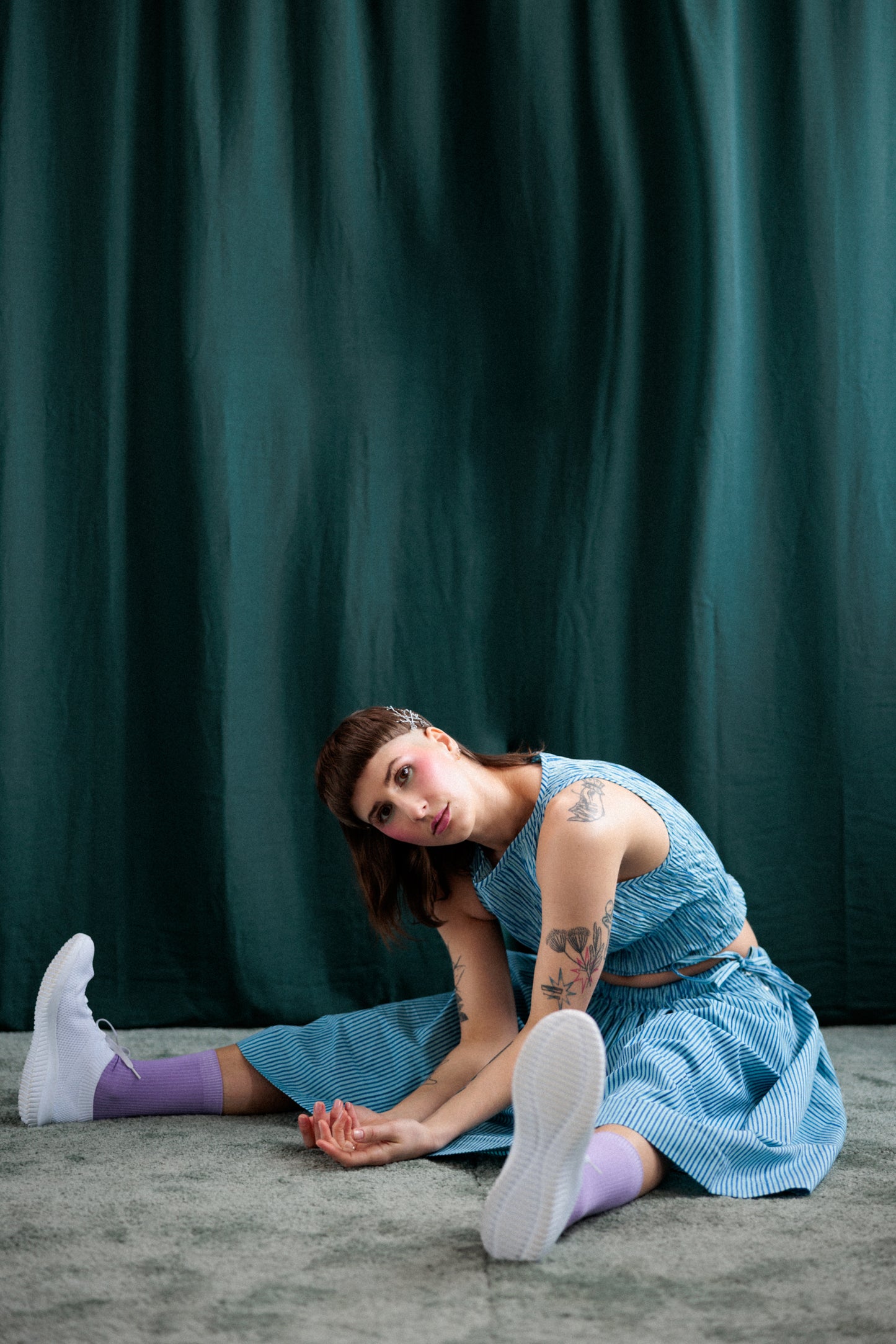 Simple Skirt- Blue/Blue Stripe