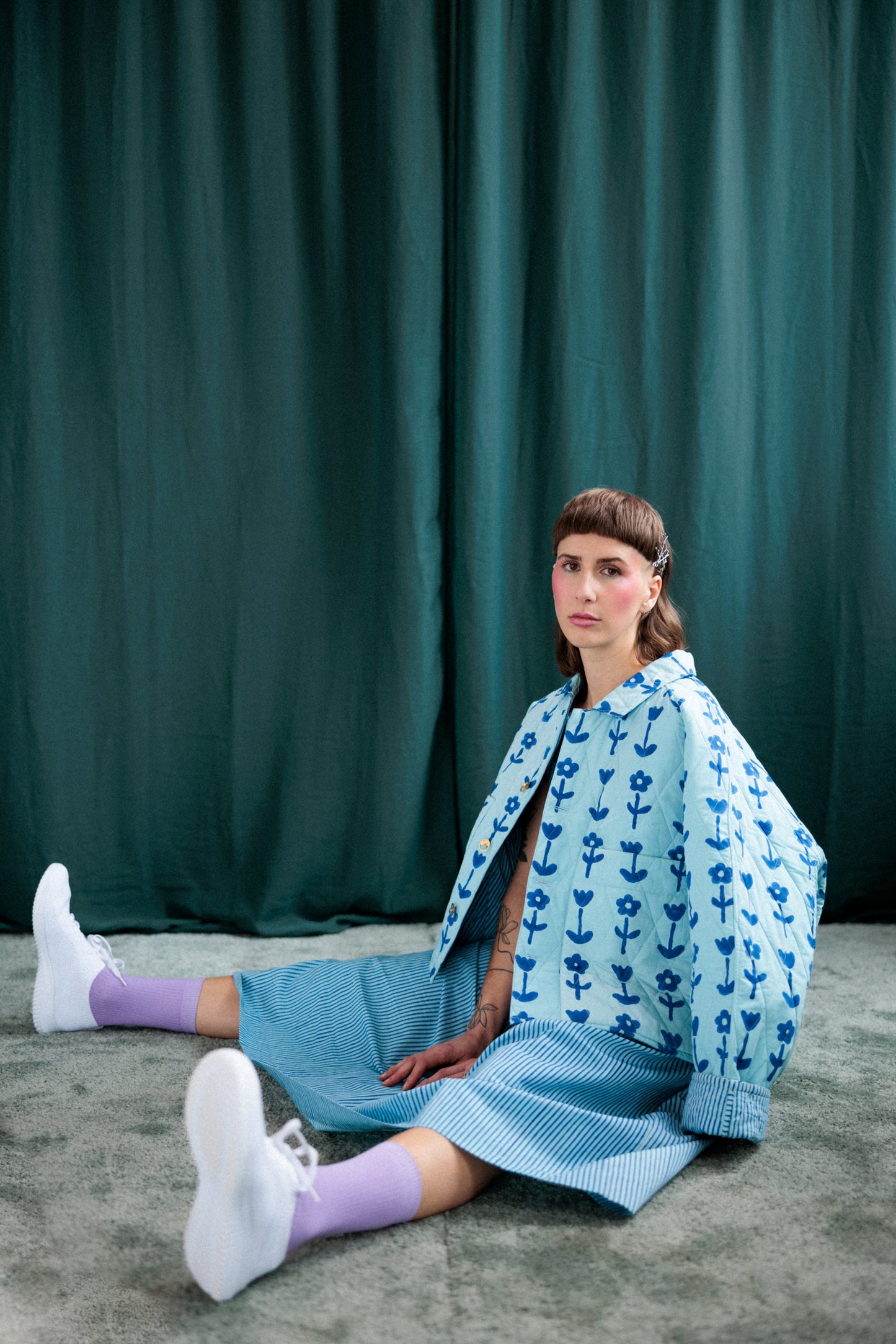 Blue/Blue Reversible Crop Quilt Coat