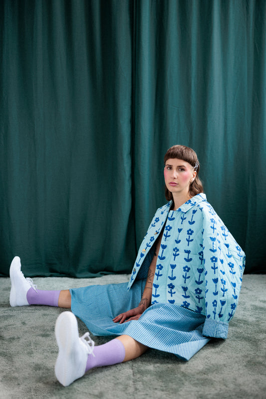 Blue/Blue Reversible Crop Quilt Coat